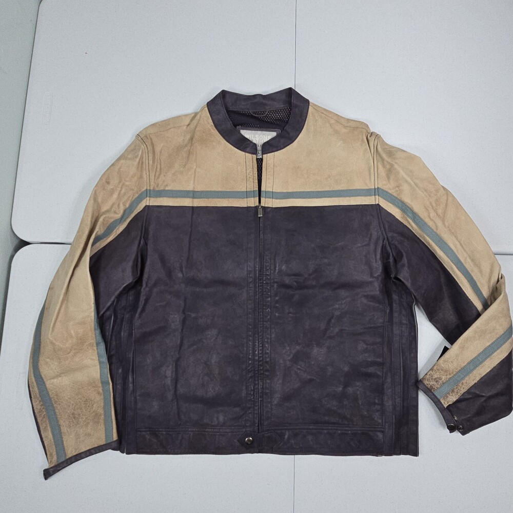 XL Vtg Wilsons M. Julian Distressed Leather Cafe Racer Moto Biker Striped Jacket